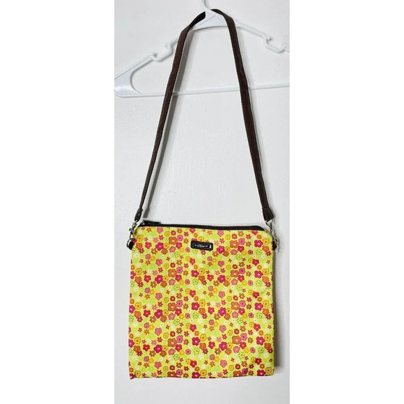 Vintage Longaberger Purse Shoulder Bag Floral Y2K Groovy Retro Brown Trim Woven - Picture 1 of 11